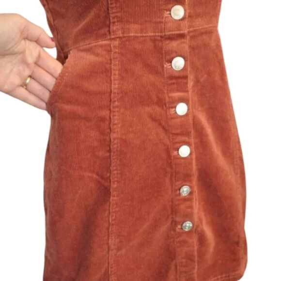 Y2K Brown Clay Boho Sleeveless Button Front Corduroy Mini Dress Large - Picture 11 of 16